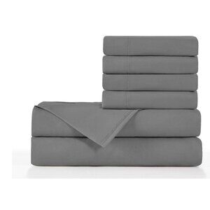 BASIC CHOICE Solid Color Deep Pocket 6pcs Gray Sheet Set FULL
